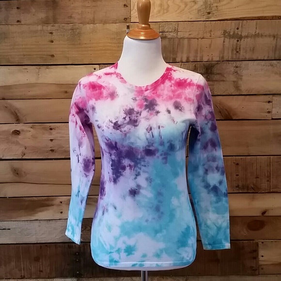 The Girl In Grey Tops - Hand tie dyed The Girl In Grey tee in purple, turquoise and pink size S